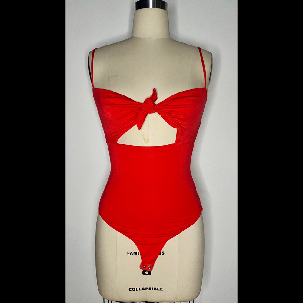 Bright Coral Tie-Front Peekaboo Bodysuit